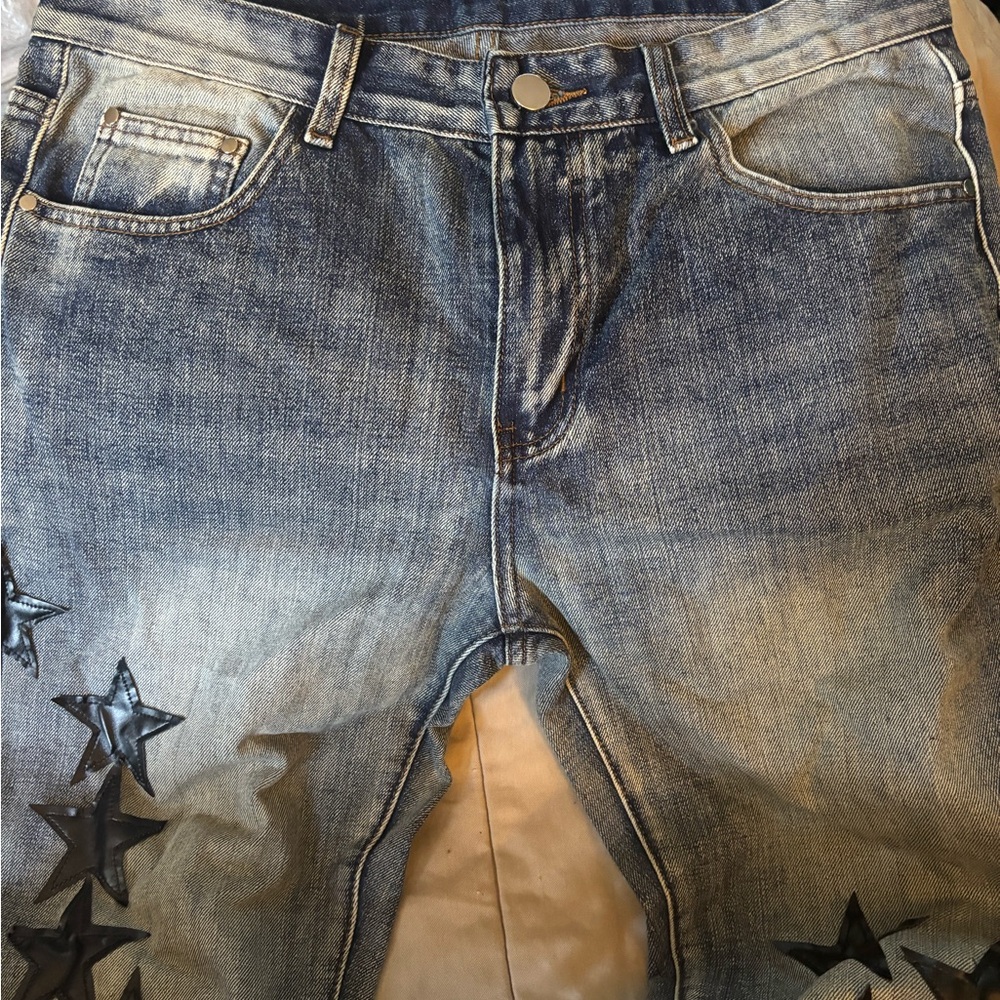 Stylish Blue Star-Patterned Men's Jeans